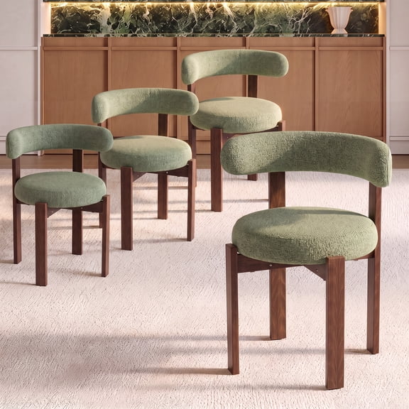 Wooden Dining Chairs Set of 4, Mid Century Upholstered Kitchen Chairs Farmhouse Side Chairs with Solid Wood Legs,Green