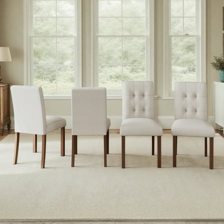 Wooden Dining Chairs Set of 4, Modern Fabric Kitchen Side Chairs with Back, Walnut