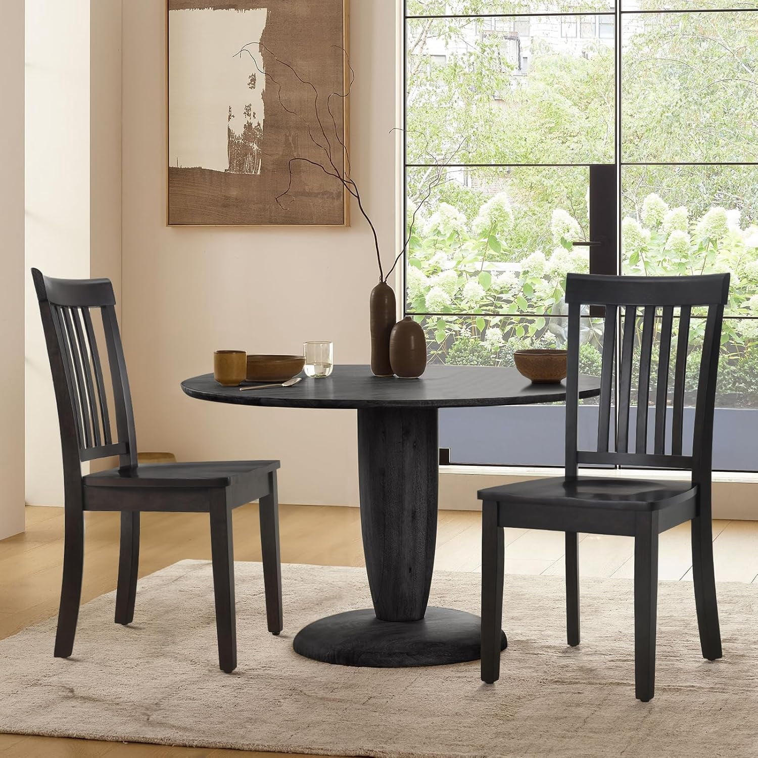 COLAMY Set Of 4 Windsor Dining Chairs - Spindle Back, Solid Rubberwood, Dark Brown, 275 LB Capacity