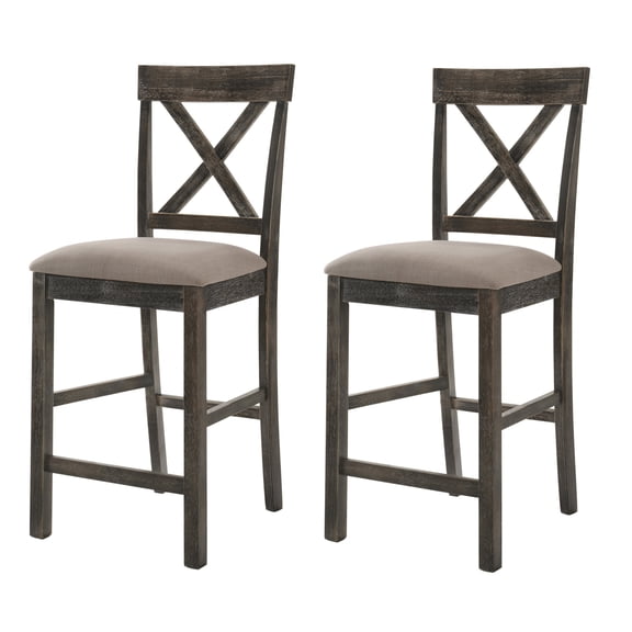 Wooden Dining Chairs, Tan and Weathered Grey Counter Height Stools with Cross Back (Set of 2), Grey Dining Chairs,Wood Upholstered Dining Chairs, Furniture Dining Furniture Seating for Dining