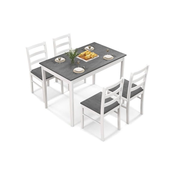 Wooden Dining Set 5 Piece - Rectangular Table & 4 Chairs - Natural/Gray ...