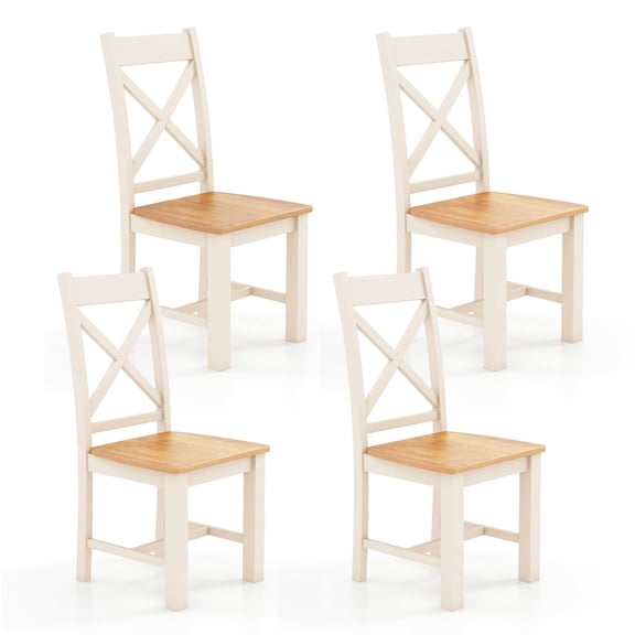 Wooden Dining Side Chairs Set Of 2, Farmhouse Cross Back Design, Cream