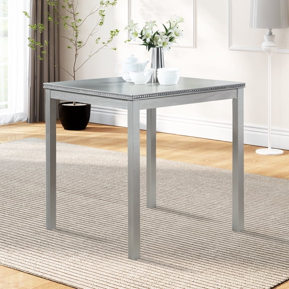 Wooden Dining Square Table, Kitchen Table for Small Space, 4 Person Counter Height Table, Silver grey