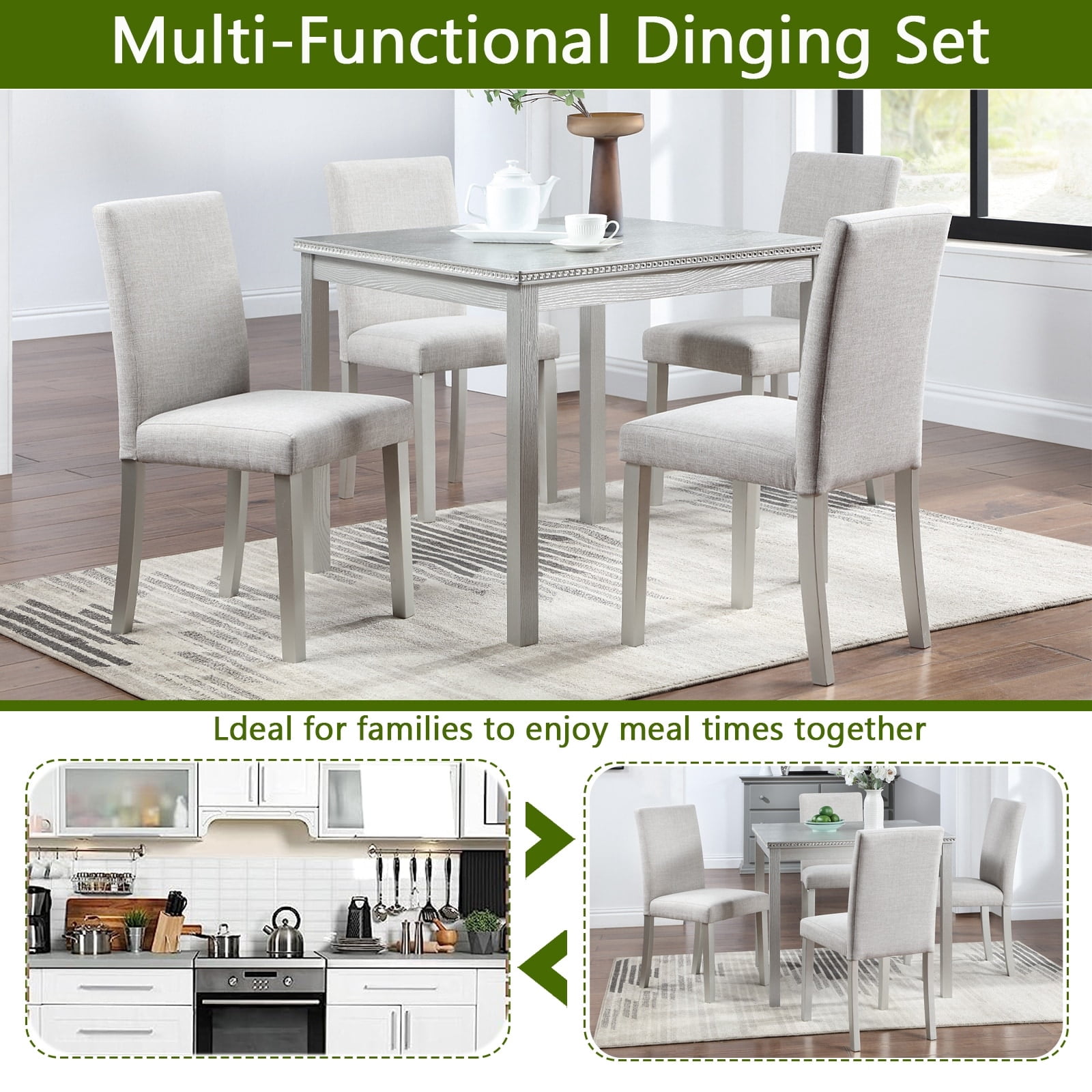 Wooden Dining Square Table, Kitchen Table for Small Space Counter ...