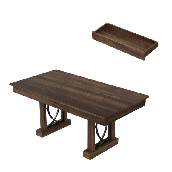 Wooden Dining Table for 6-8 People with 2 Large Drawers, 71 in Long Farmhouse Rectangular Kitchen Dining Table & Thick Table Top, Sturdy Frame, for Big Family