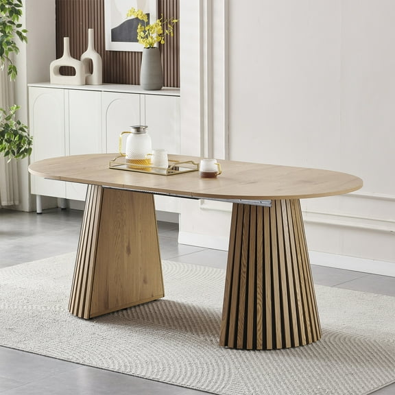 Wooden Dining Table, Flexible and Extendable, Multi-functional and Space-saving, Fashionable Oval Design and Slatted Table Legs, Tea Table or Office Desk, Beautiful and Practical
