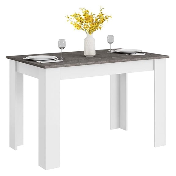 Wooden Dining Table, Modern Kitchen Table for 4, Rectangular Dinner Table for Kitchen, Dining Room, Living Room, Home Dinette Furniture, 47" L x 28" W x 30" H, (White & Dark Gray)