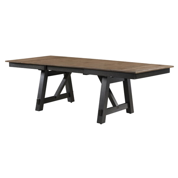 Wooden Dining Table With Cottage Style, Self-storing Leaves, 6 Seater, Rectangular, Charcoal Wheat Finish, Trestle Legs 2 Tone