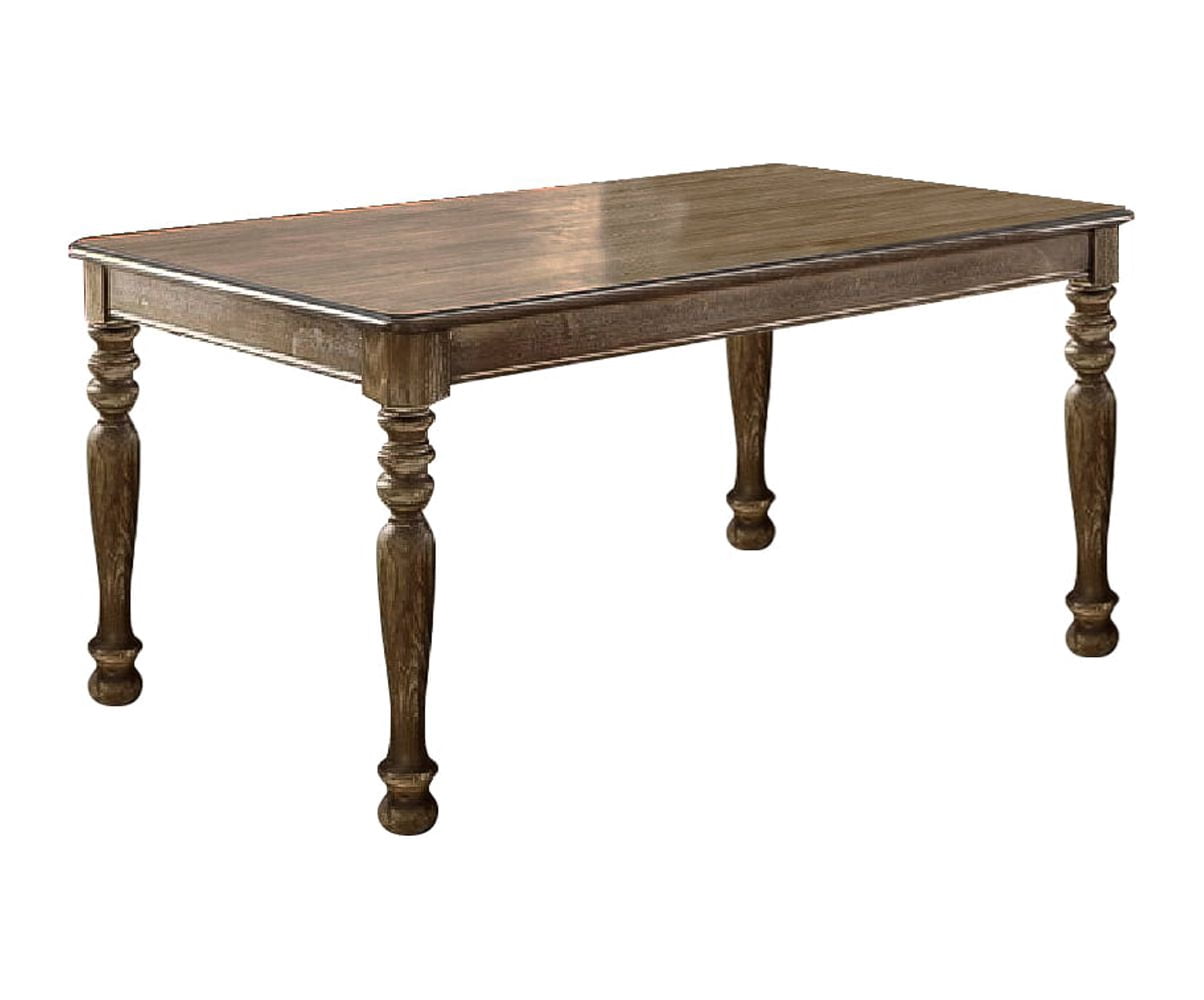 Rectangular Shaped Wooden Dining Table with Turned Legs, Brown ...