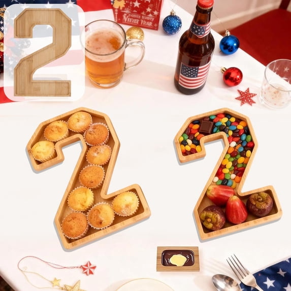 Wooden Dining Tray Set, 2026 Digital Number Charcuterie Board, Multi-Functional Display Platter for Food, Party, and Holiday Decor, Solid Wood with Storage Space