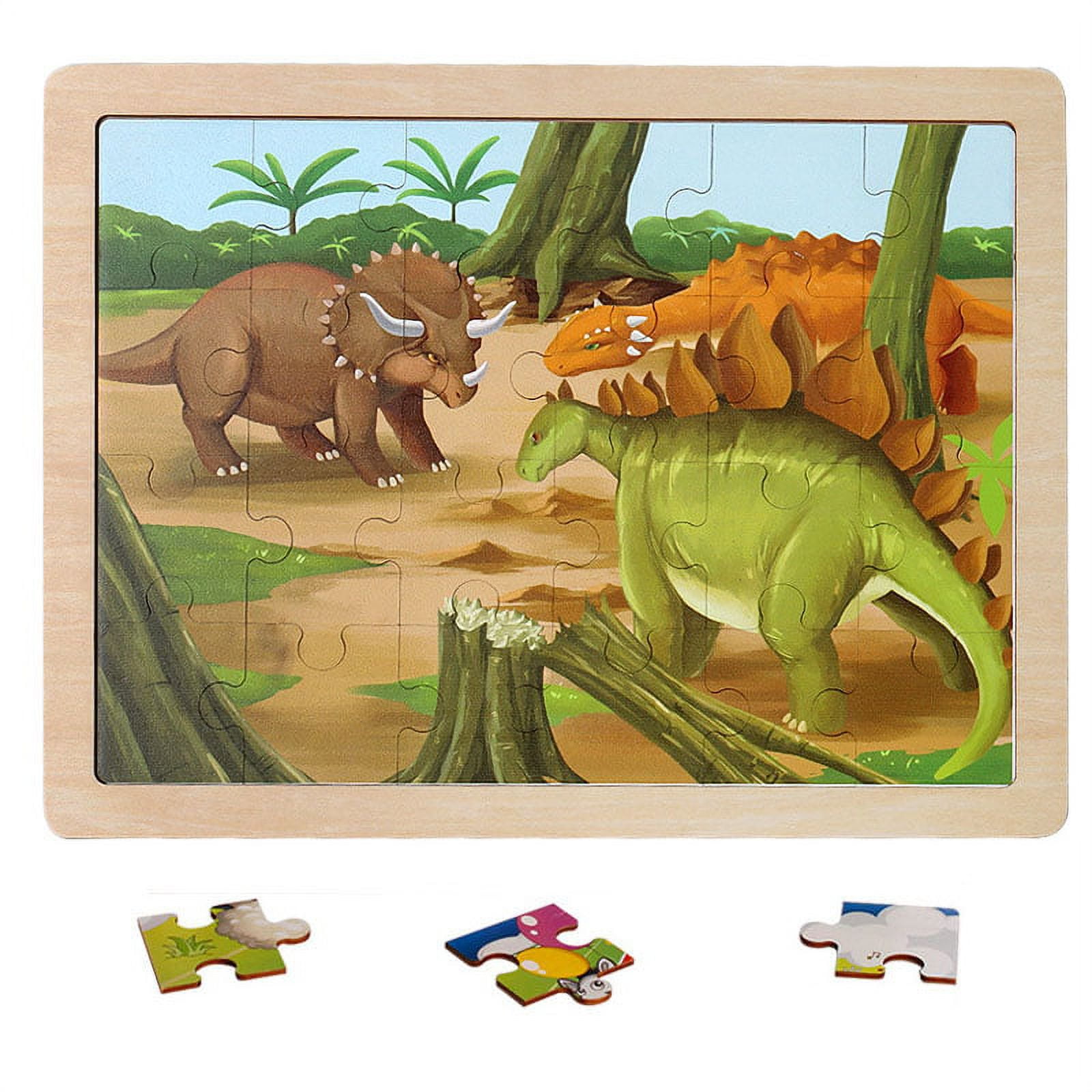 Fridja Dinosaur Wooden Pegged Puzzles for Toddlers Age 2-4 Years Old, Montessori Games and Educational Toys for Kids 2-4