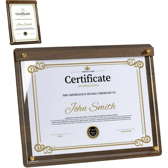 Wooden Diploma Frame Degree Frame: Document Frames with High Definition Acrylic, Display 8.2x11 Certificate Frame, Graduation Picture Frame 11x14, Poster Frame for Tabletop (Wood, 7.01X9.37)
