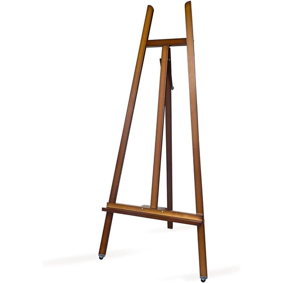 Wooden Display Easel with Wheels Adjustable Lyre Style for Canvases up to 90 Inches Brown