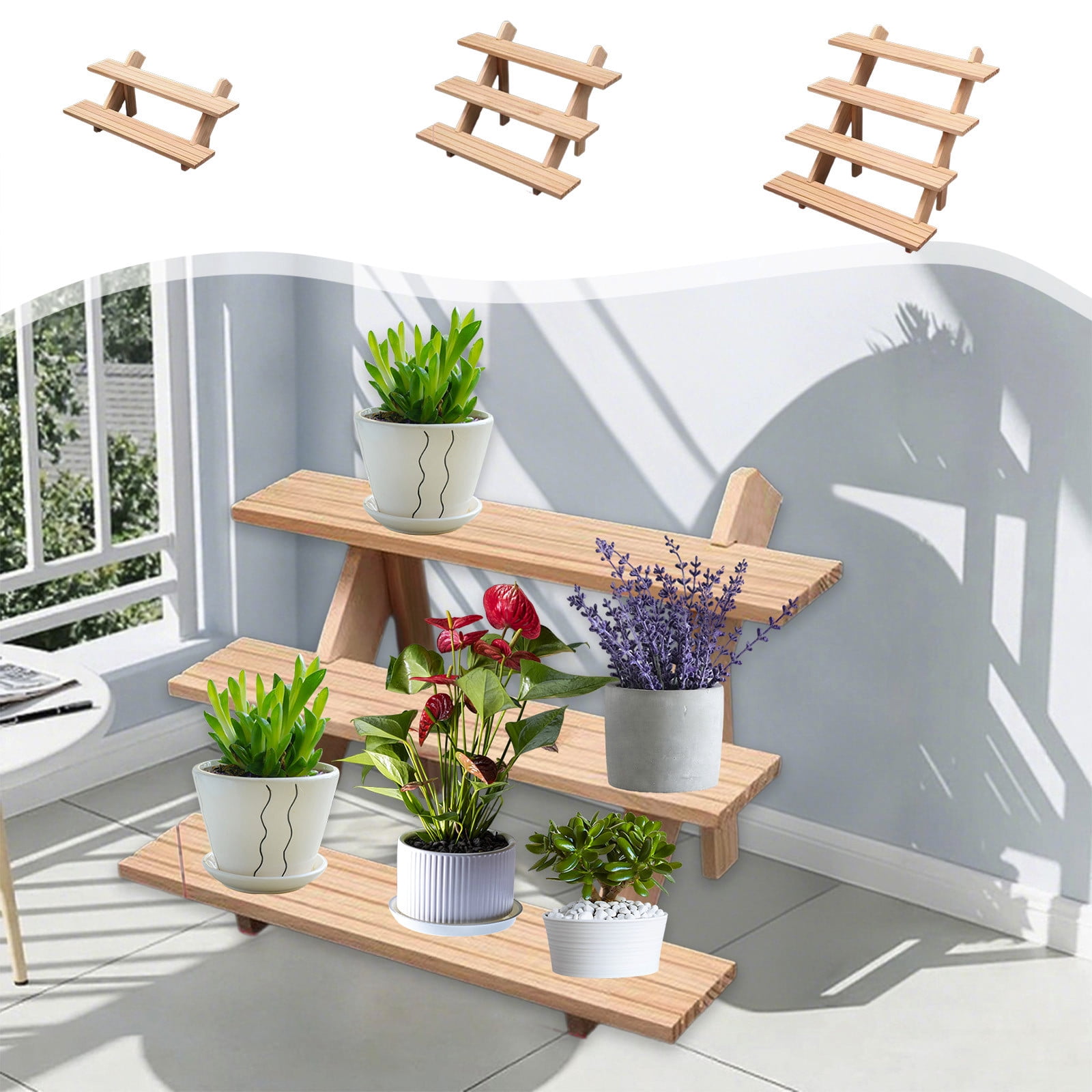 Wooden Display Riser Stand, Plant Stand Outdoor Plant Shelf Indoor, 4 ...