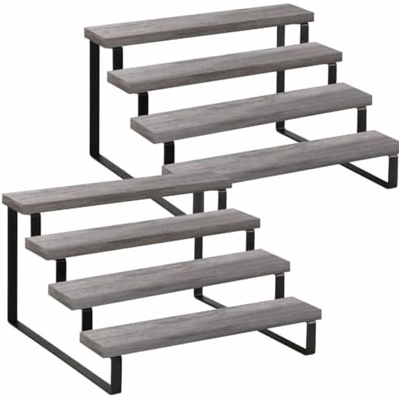Wooden Display Riser Stand, Tiered Perfume and Cologne Organizer Stand, 4 Tier Spice Rack Organizer, Rustic Display Shelf for Candles (4 Tier,2Pack,Grey)