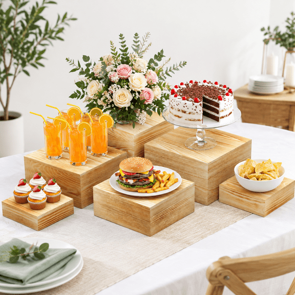Wooden Display Risers 6and Accessories For Fig5in To 10in Buffet Party Rustic Wood Cake & Cupcake Stands& Decor ( 10in)