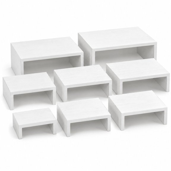 Wooden Display Risers, 8 Piece Stackable Cake Stand Set, White Pine Wood, for Buffet Tables and Events