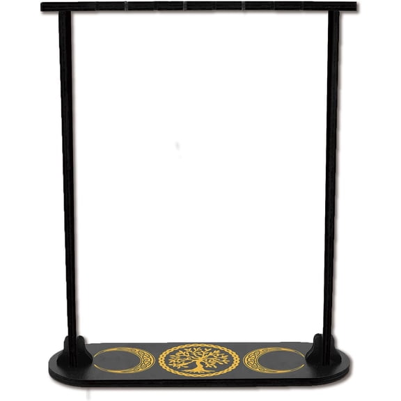 Wooden Display Shelf Black Oval Holder Stand Rustic Divination Pendulum Storage Rack Stuff Easy to Assemble Tree of Life Pattern diy