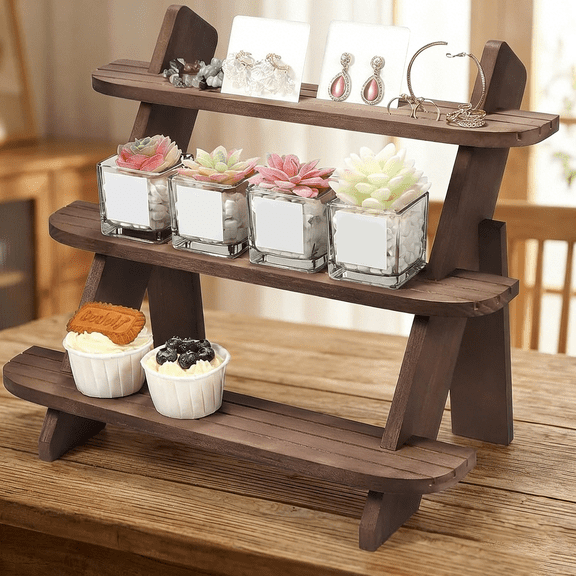 Wooden Display Stand, Tiered Cupcake Stand, 3 Tier Display Riser, Rustic Dessert Table Display Shelf Spice Rack Organizer Holder, Cologne Stand Perfume Organizer Stand