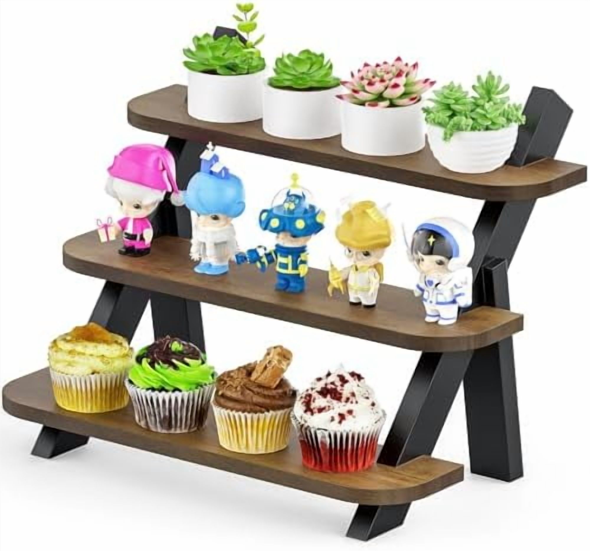 Wooden Display Stand, Tiered Cupcake Stand, 3 Tier Display Stand Riser ...