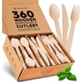 thumbnail image 1 of Wooden Disposable Utensils Set, 360 PCS Compostable Silverware (120 Forks, 120 Spoons, 120 Knives) Eco Friendly, Plastic-Free Cutlery for Parties & Catering, Alternative to Bamboo Utensils, 1 of 4