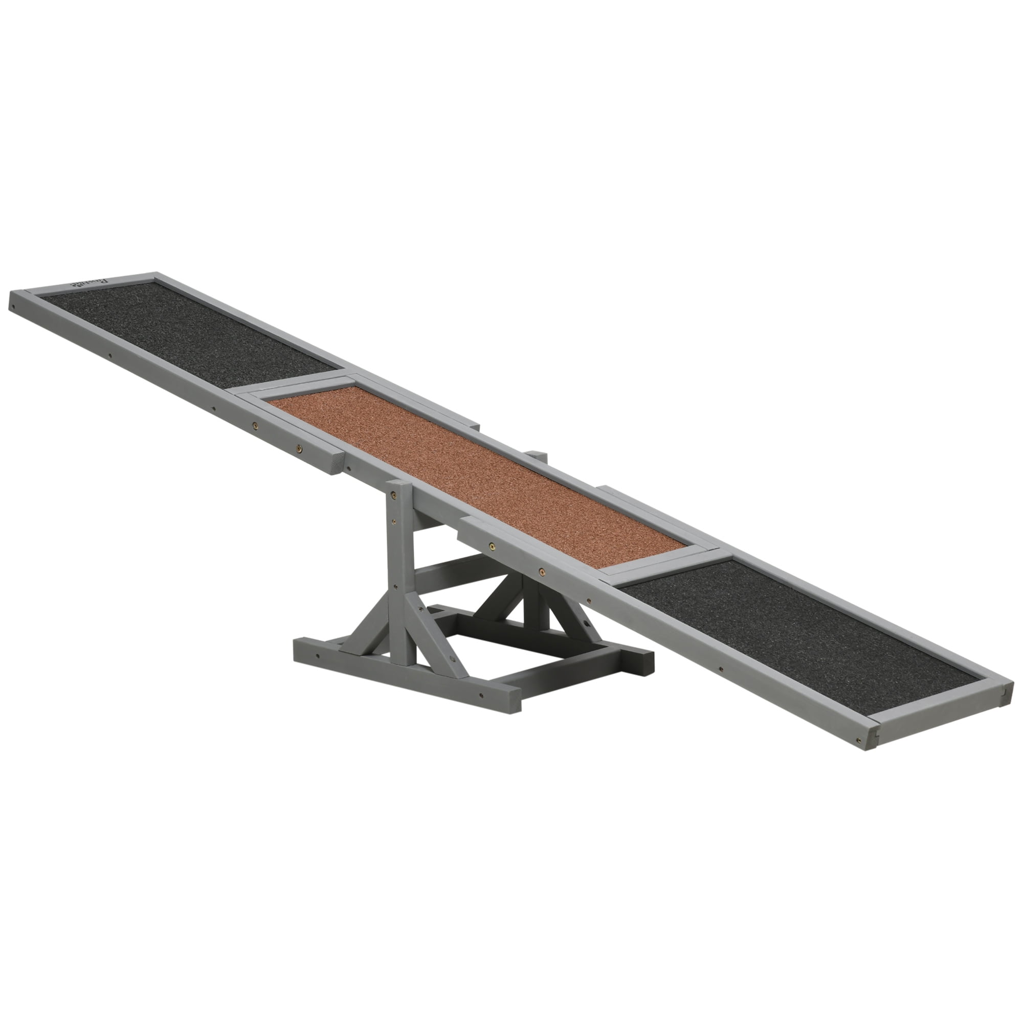 Wooden Dog Agility Seesaw, 71" Pet Training Exercise Teeter Totter, Weather Resistant Outdoor Platform Toy with Anti-Slip Surface, Gray for All Sized Dogs
