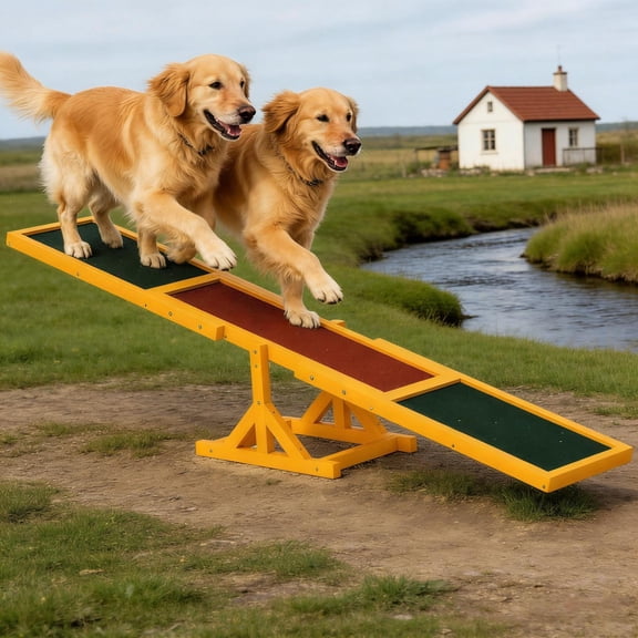 Wooden Dog Agility Seesaw, Dog Agility Equipment with Anti-Slip Surface, Pet Balance Training Toy for Dogs, Fir Wood Dog Exercise Seesaw for Backyard Dog Obstacle Course