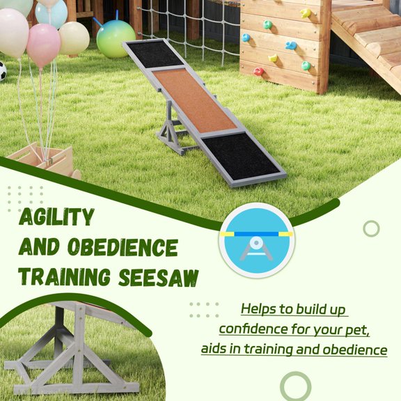 Wooden Dog Agility Seesaw Training Exercise Equipment Weather Resistant 83 L X 16 W X 14 H Pet Friendly, Gray