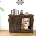 thumbnail image 1 of Wooden Dog Crage Furniture 4-door Dog House with Latch Lock Dog Cage with Storage Dog Crate with Tray Dog Crate on Wheels Sturdy Dog Cage Doghouse Furniture, Brown, 1 of 7