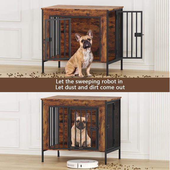 Wooden Dog Crate Furniture with Divider, Heavy Duty Chew Resistant Indoor Dog Kennel, Multi Door Pet Cage TV Stand Side Table, 78.74 Inch Large Size Suitable for 35-60 Lbs Small Medium Large Dogs, Br