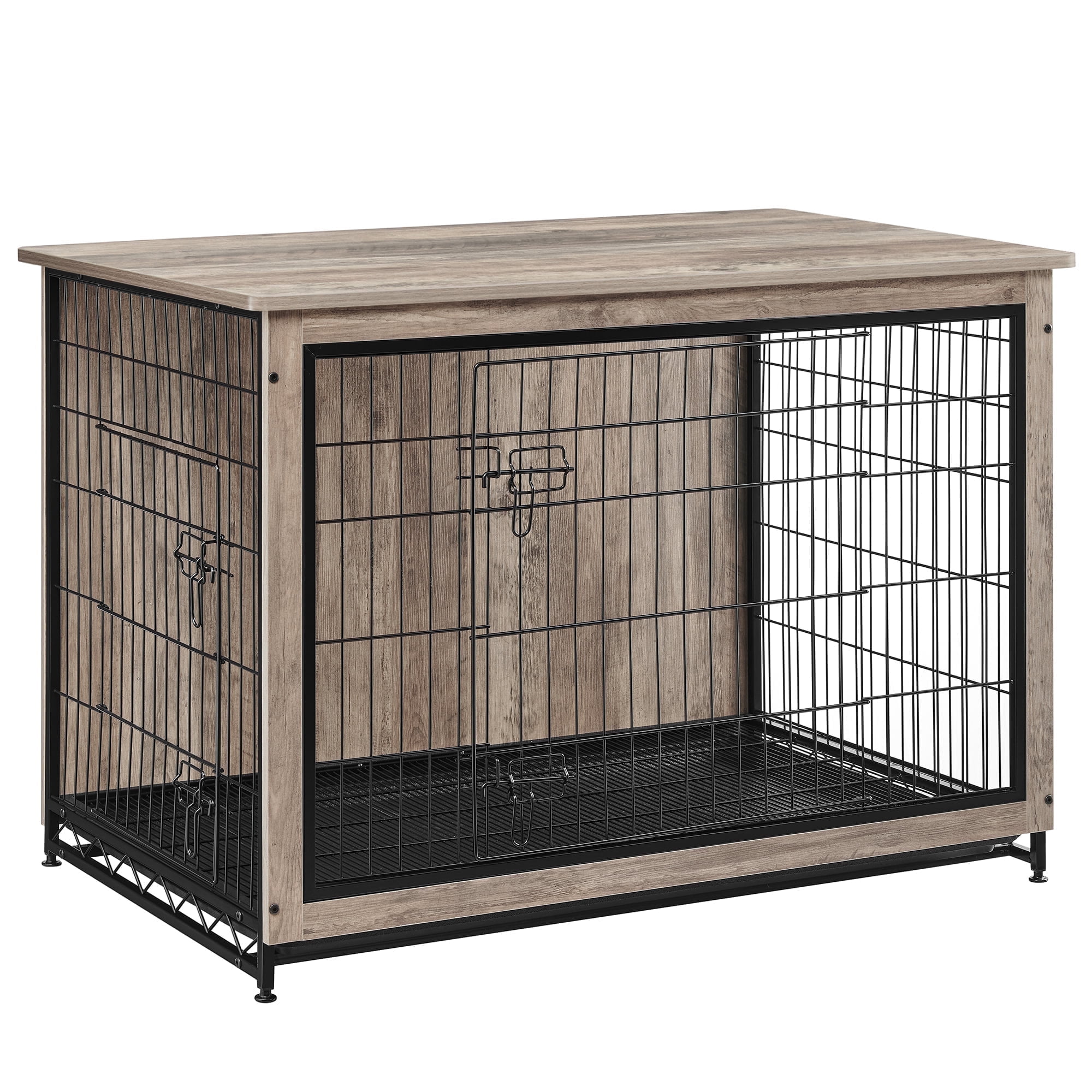 Wooden Dog Crate Furniture,Double-Doors Kennel for Dogs Indoor up to 80 lb, Removable Tray, End Table Dog Crate for Decoration 44.1"L x 29.5"W x 32.3"H, Greige