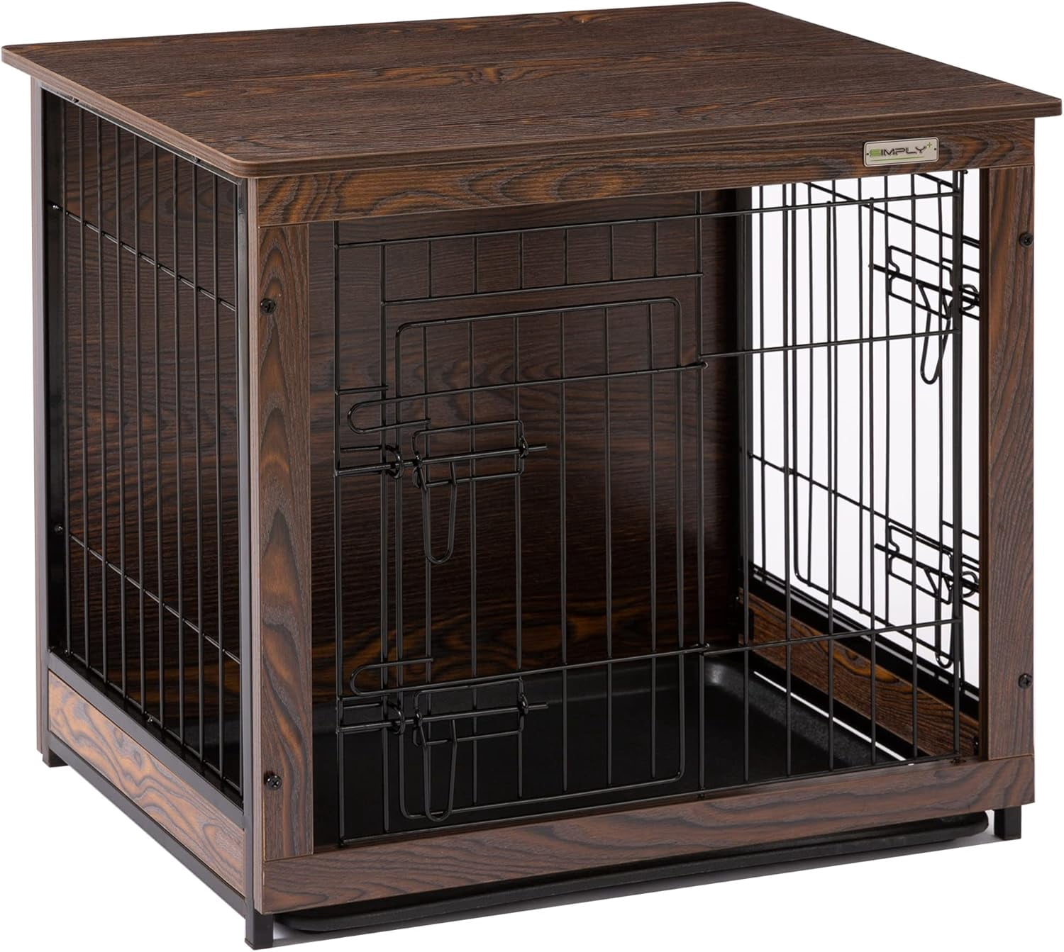 Wooden Dog Crate Furniture with Removable Top Cover and Tray, Indoor ...