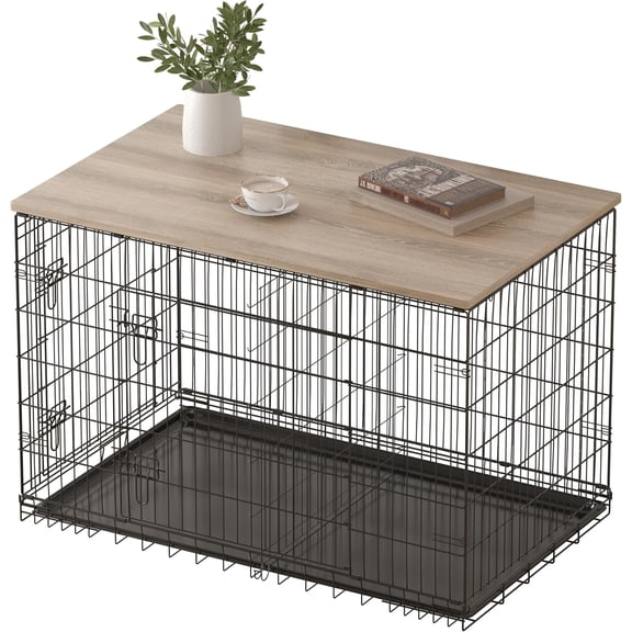Wooden Dog Crate Topper for 48 Inch Cage, Grey Countertop Cover (Crate Not Included)