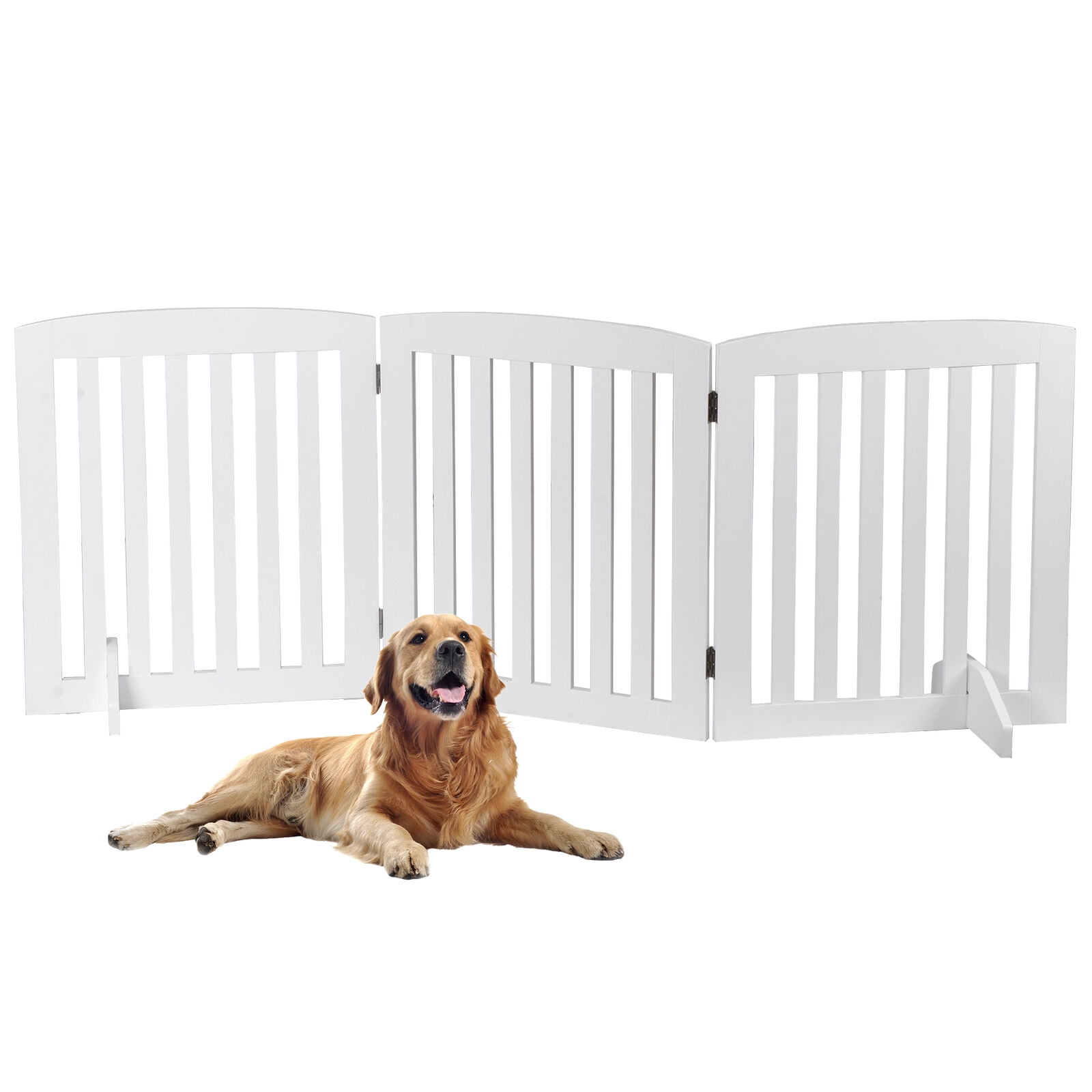 Wooden Dog Gate Freestanding 3 Panels 24" Pet Gate Foldable Dog Fence