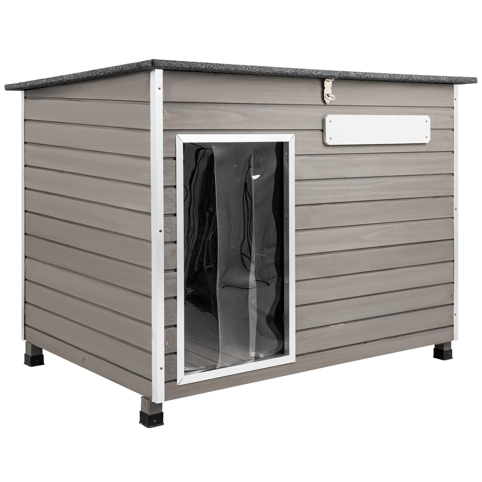Wooden Dog House for Medium Large Dogs, Outdoor Indoor Kennel with Weatherproof Roof, Removable Floor, Raised Feet, Spacious 43.6" L Design, Grey