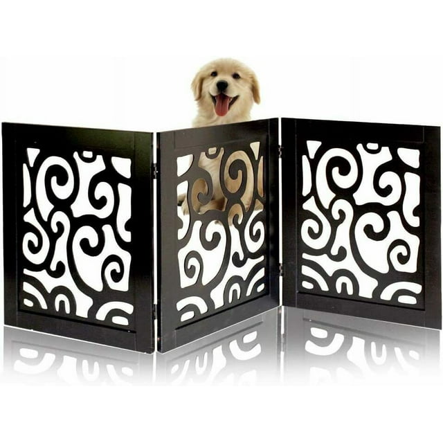Wooden Dog Indoor Room Divider Pet Gate Freestanding - Folds 3 Panel Dog Gate