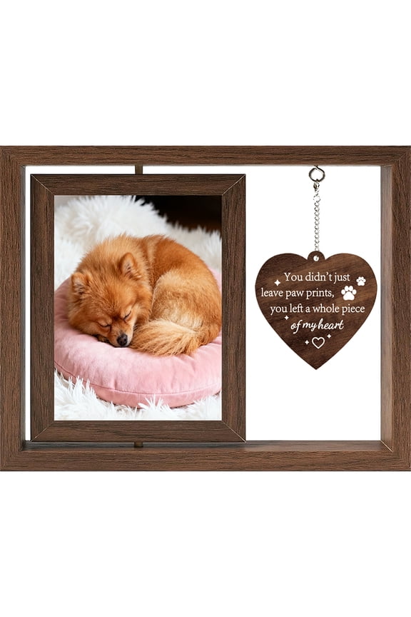 Wooden Dog Memorial Picture Frame Pet Memorial Frames Rotating 4x6 Picture Memorial Gifts with Heart Charm You Left a Whole Piece of My Heart Pet Loss Sympathy Remembrance Bereavement Gift