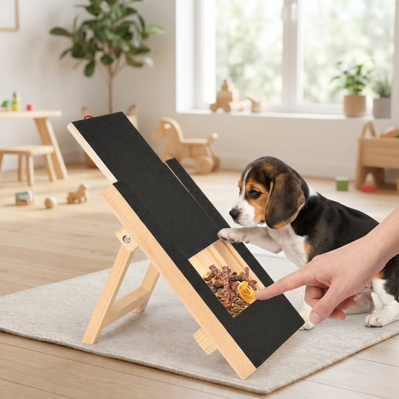 Wooden Dog Nail Scratch Pad with Treat Box for Dogs at Home, Furniture Protector Training Board (13.9"x10.39"x9.7")