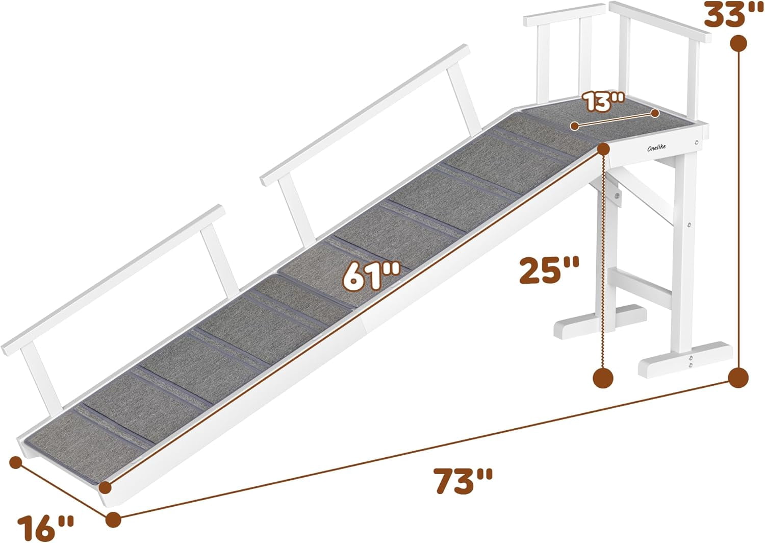 Senior Bed Ramp Wooden Dog Ramp for Bed with Removable Side Rail and Non-Slip Carpet ...