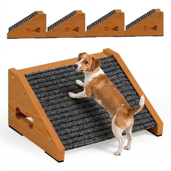 Wooden Dog Ramp,Pet Steps for Small Medium Large Dogs Cats ,Staircase Ramp for Dogs Cats,4 Pack,Need Installation,Brown,11.8 * 9.8 * 5.9 inches