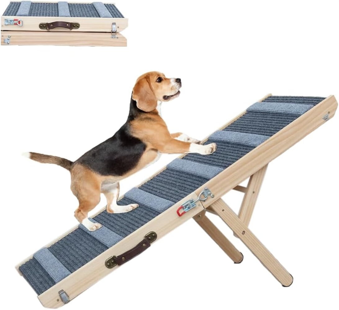 Wooden Dog Ramp, Portable Foldable 6 Adjustable Height Pet Ramp Dog