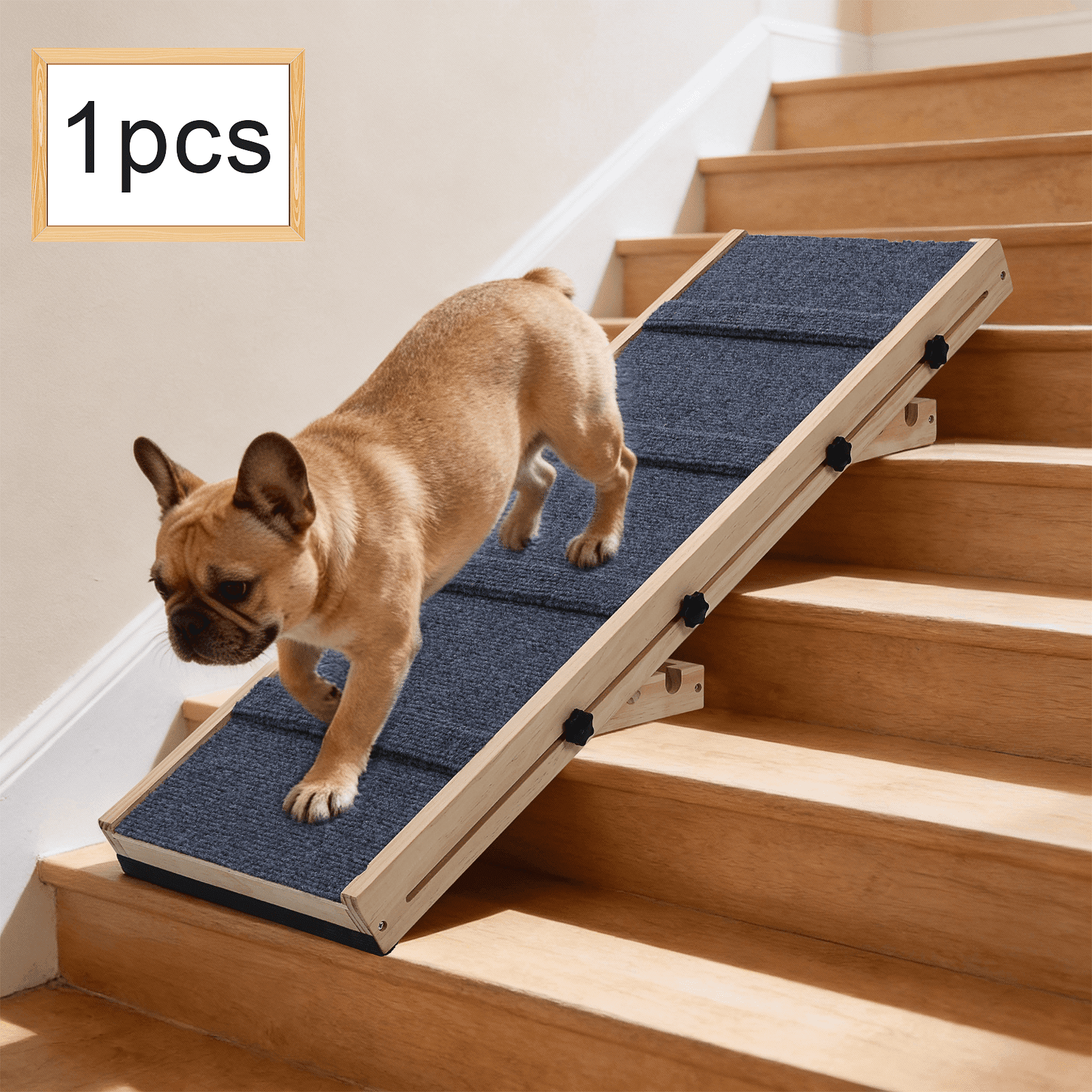 Canine Ramp Wooden Dog Ramp for Stairs, Anti-Slip Carpeted Pet Ramp for Small ...