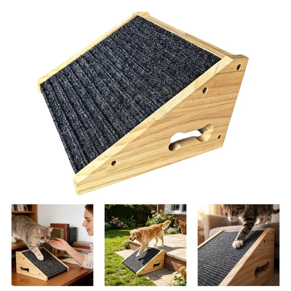 Wooden Dog Ramp for Stairs Natural Pine Wood Pet Step Ramp with Anti-Slip Bone Strips & Felt Padding, Stair Wedge for Small Medium Dogs, Indoor Home Safety Access for Injured Dogs,Wood 1PCS