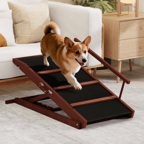 Wooden Dog Ramp for Bed, Folding Pet Ramp with Non-Slip Base and Safety Side Rails, Supports Up to 132 lbs