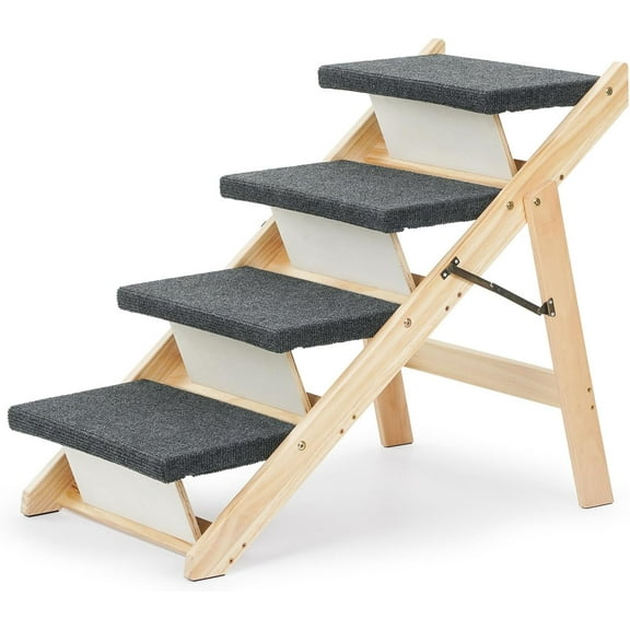 Wooden Dog Stairs/Steps - Foldable 4 Levels Pet Stairs & Ramp Perfect for Beds and Cars - Portable Dog/Cat Ladder Up to 110 Pounds