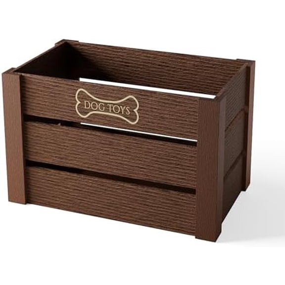 Wooden Dog Toy Box  Premium Chew-Resistant Solid Wood Pet Storage Bin  Aesthetic Large Capacity Organizer for Dog Toys, Leashes & Treats  Designer Home Decor (15x11x8, Natural Brown)
