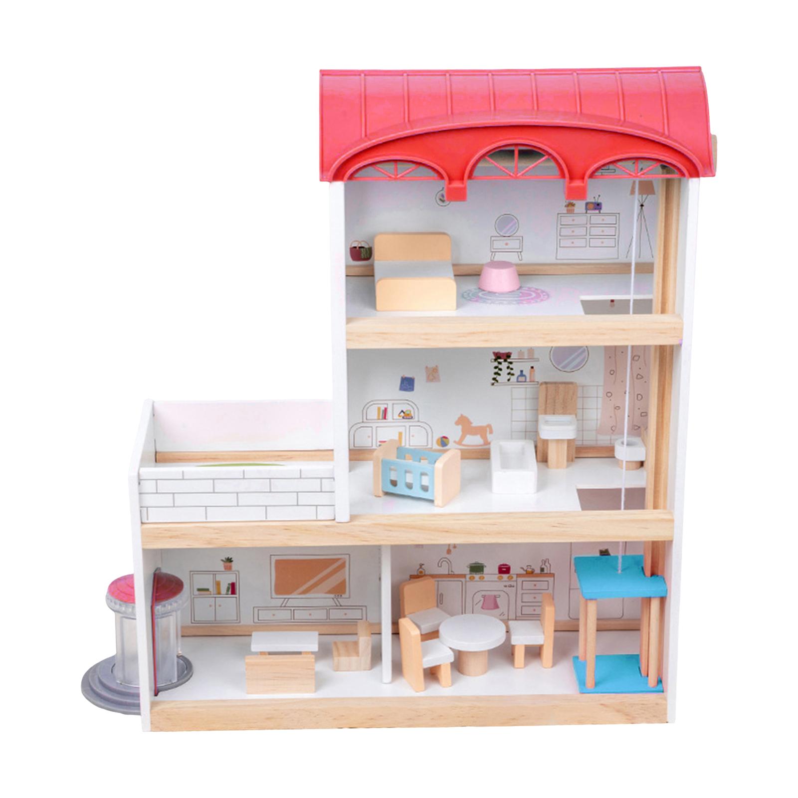 Wooden Doll House Girls with Furniture and Accessories 2 Story Doll