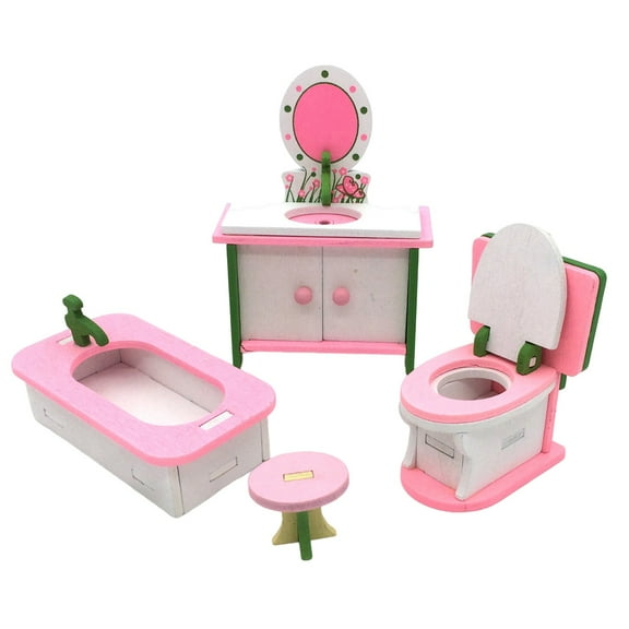 Wooden Dollhouse Bathroom Furniture, Mini Bathtub/Toilet, Realistic, Durable, Pretend Play Toy, Enhances Kids' Creativity