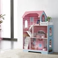 thumbnail image 1 of Wooden Dollhouse, DIY Doll House Kids Playhouse 3 Tier with Window Roof Furniture for Imaginative Play Ages 3+, 1 of 7