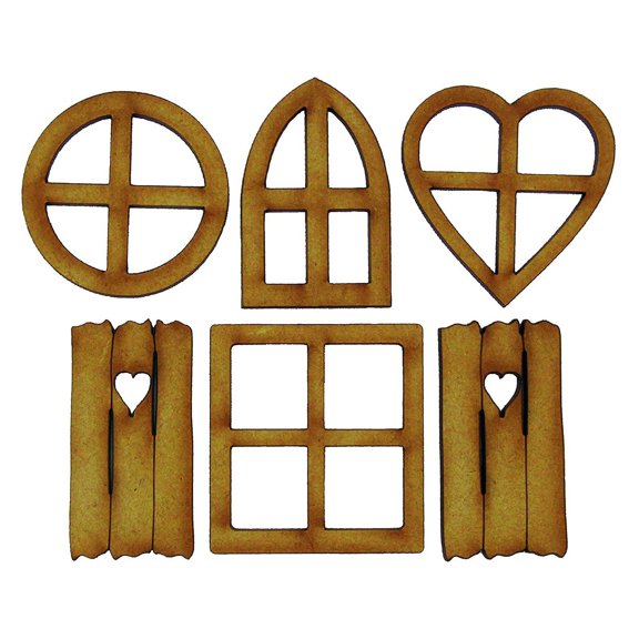 Wooden Dollhouse Door Craft Kit, 6-Piece Miniature Door and Window Accessories -KH